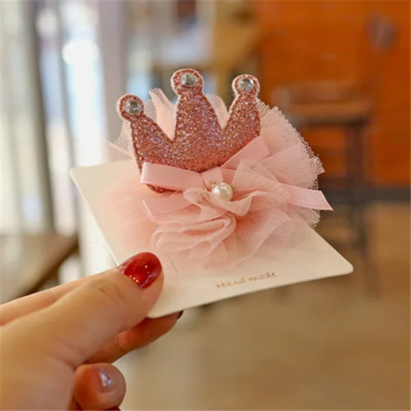 pink clips 10 шт./лот, милый комплект для девочек: корона принцесса зажим для волос на шнуровке с отделкой из жемчуга и блестящими кристаллами заколки с повязками для волос резинка для волос аксессуары для волос Headdres - Цвет: pink clips