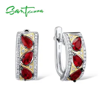 

Santuzza Silver Stud Earrings for Women Red Stones White Cubic Zirconia Ladies Pure 925 Sterling Silver Party Fashion Jewelry