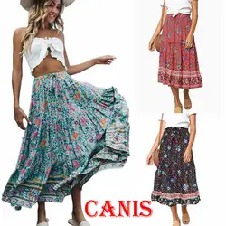 Женские высокие богемные юбки Ladis Ретро Цыганская длинная Макси полная пляжная юбка для лета Сарафан юбка с цветочным принтом уличная