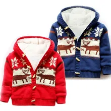Мода на осень-зиму, Свитера для маленьких детей Детская одежда для мальчиков/девочек Вязаные свитеры с капюшоном для малышей, Рождественский свитер с изображением оленя; пальто