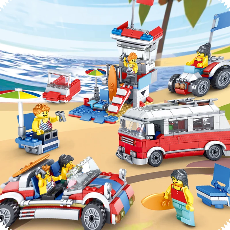

374pcs Children's educational toys Assembling blocks Compatible Legoeds city Camping car convertible car Holiday villa 3in1 gift