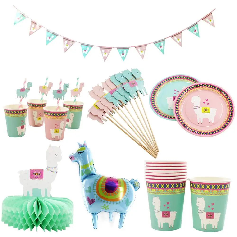 

Llama Alpaca Party Disposable Tableware Paper Napkins Plates Cups Foil Ballon for Birthday Party Decoration Kids Party Supplies