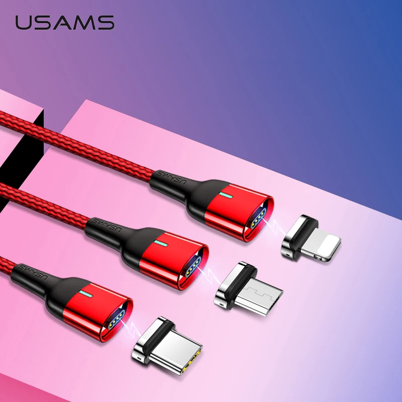 كابل مغناطيسي ل فون سامسونج USAMS 3A سريع شحن المغناطيس الهاتف كابل يو اس بي المصغّر usb نوع C كابل المغناطيس شاحن و مزامنة بيانات