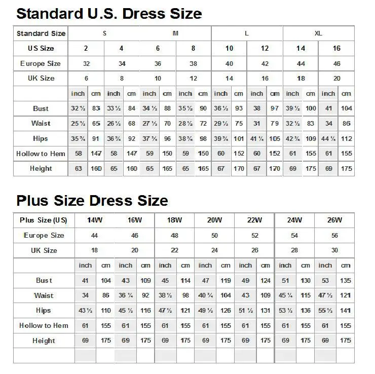 Prom Dress Size Chart Us