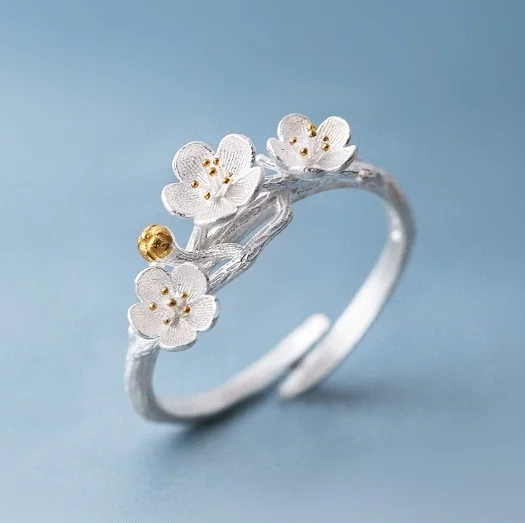 

Jisensp The Cherry Blossom Branch Rings for Women Everyday Jewelry Gifts Adjustable Flower Finger Ring Women Wedding Ring Bagues