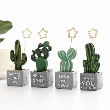 

1pc Standing Potted Simulated Cactus Resin Paper Memo Clips Photo Message Clip Desk Decor Student Office Business Card Clip