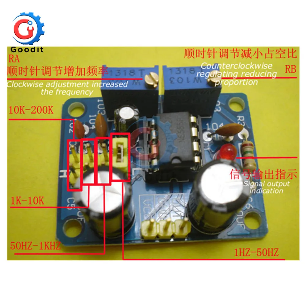 NE555 Pulse Frequency Duty Cycle Square Wave Rectangular Wave Signal Generator Adjustable 555 Board NE555P Module images - 6