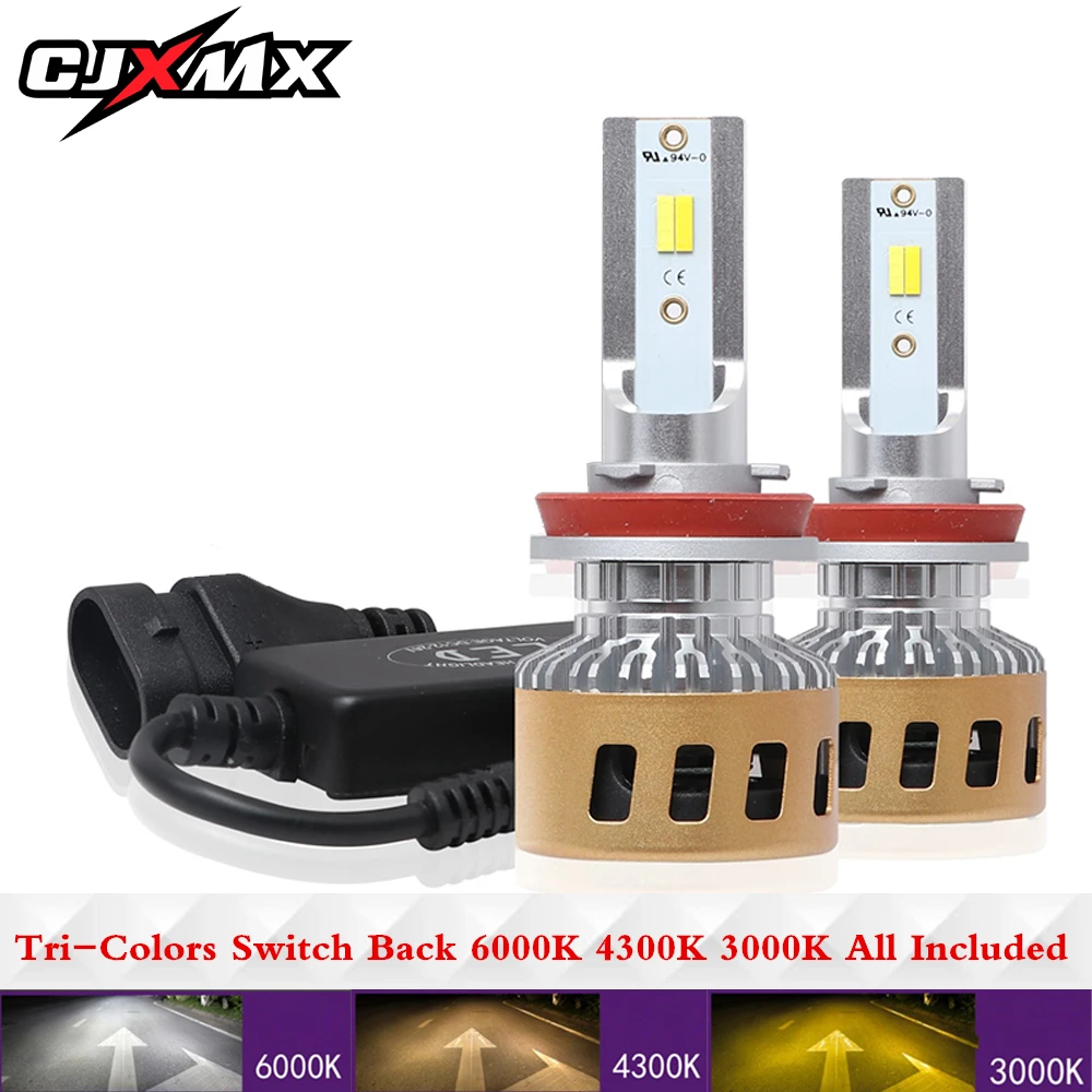 

2X H4 H7 H11 9006 LED Car Headlight Bulbs Tri-Colors Switch Back 6000K 4300K 3000K All Included Auto Lights 12000LM/Set Led Lamp