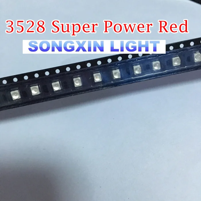 100 шт. 3528 красный светодиод SMD супер мощный PLCC 4 видисветодиодный Tot View 4600 6000mcd диод