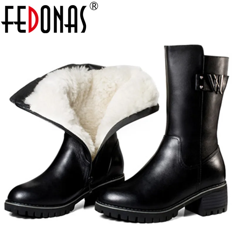 FEDONAS Top Quality Women Genuine Leather Boots Thick Wool Warm Shoes Woman Winter Warm Snow Boots Mid-calf High Heels Boots FEDONAS Top Quality Women Genuine Leather Boots Thick Wool Warm Shoes Woman Winter Warm Snow Boots Mid-calf High Heels Boots
