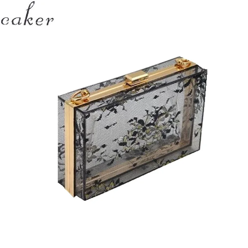 

Caker Brand 2019 Women Lace Flower Acrylic Bags Chain Shoulder Bags Whole sale Drop Shipping
