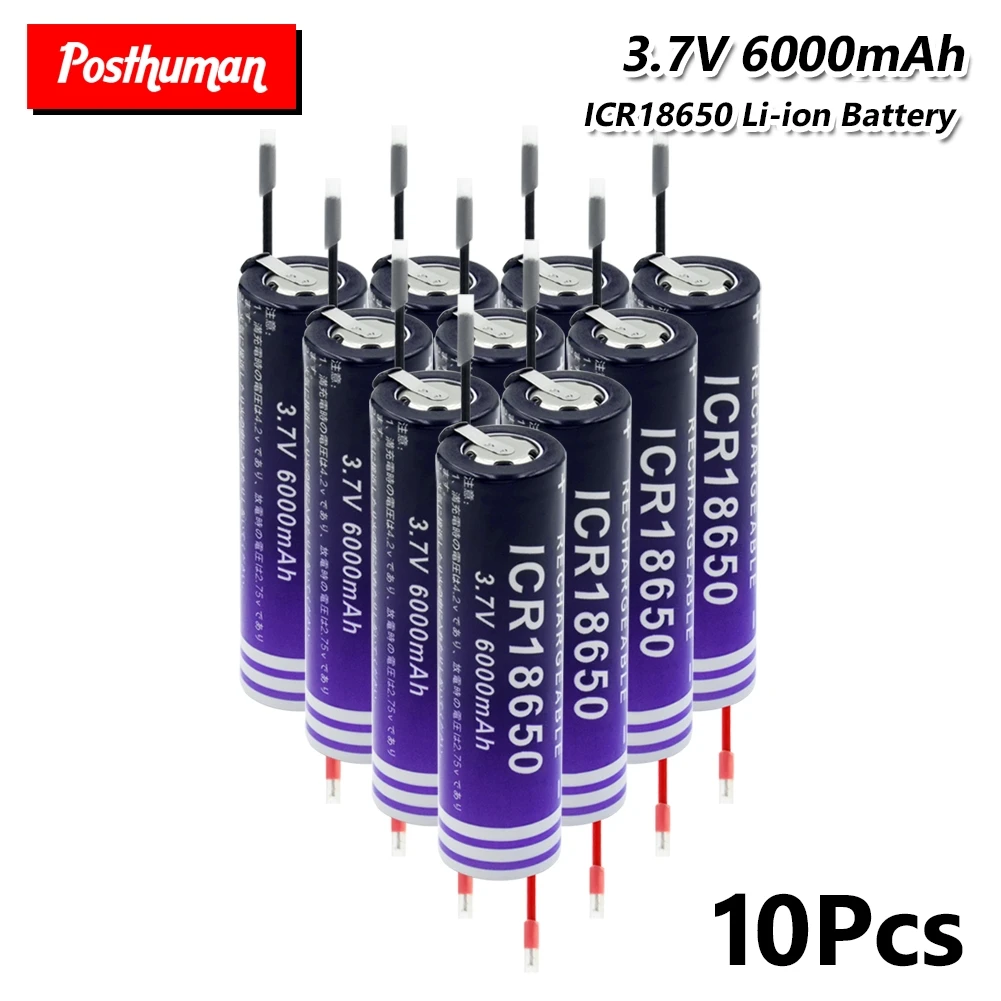 

High performance 18650 lithium ion battery with wire 6000mAh 3.7V rechargeable for LED flashlight