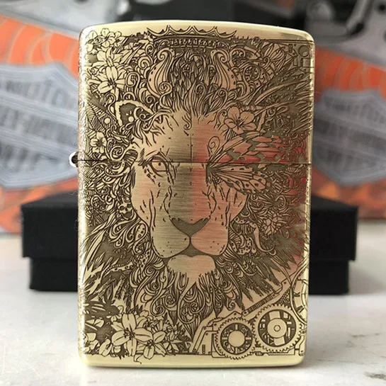 

Windproof lighters brass (armor) carved magpie punk lion lion