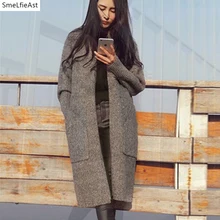 

2018 SLA Spring Autumn Loose Sweater Medium-long Thin Cardigan Female Sweater Cardigan Knitted Thick Solid V-neck Ladies Sweater
