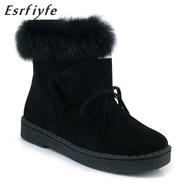 

ESRFIYFE Women Snow Boots Warm Short Plush Winter Ankle Boots Plus Size Platform Ladies Zip Shoes Female Fashion Comfort Mother