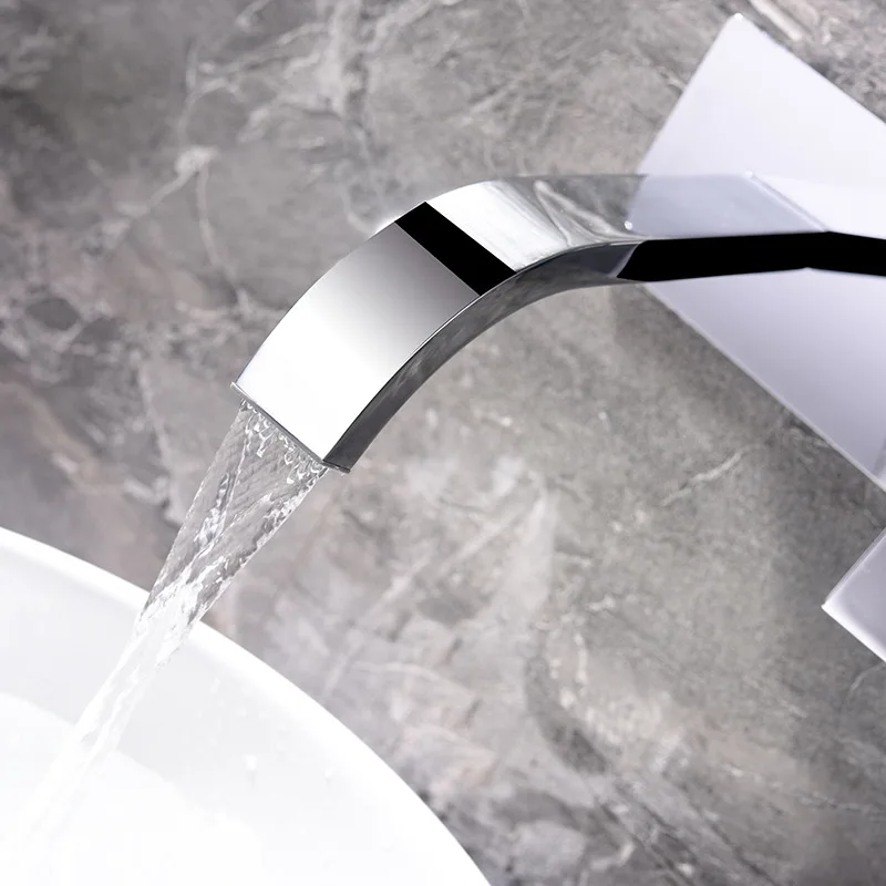 Bathroom Basin Sink Faucet Wall Mounted Square Chrome Brass Mixer Tap With Embedded Box Single Handle Double Control Bathroom Basin Sink Faucet Wall Mounted Square Chrome Brass Mixer Tap With Embedded Box Single Handle Double Control
