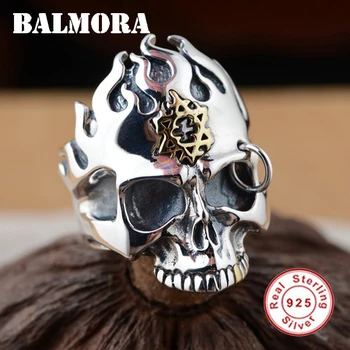 

BALMORA New Authentic 925 Sterling Silver Punk Skull Rings for Women Men Gifts Party Cool Jewelry Skull Thai Silver Ring