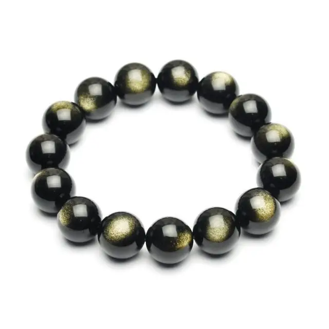 

Top Quality Natural Gold Obsidian Gemstone Flash Round Beads Woman Man Rare Bracelets AAAAA 8mm 10mm 12mm 14mm 16mm 18mm 20mm