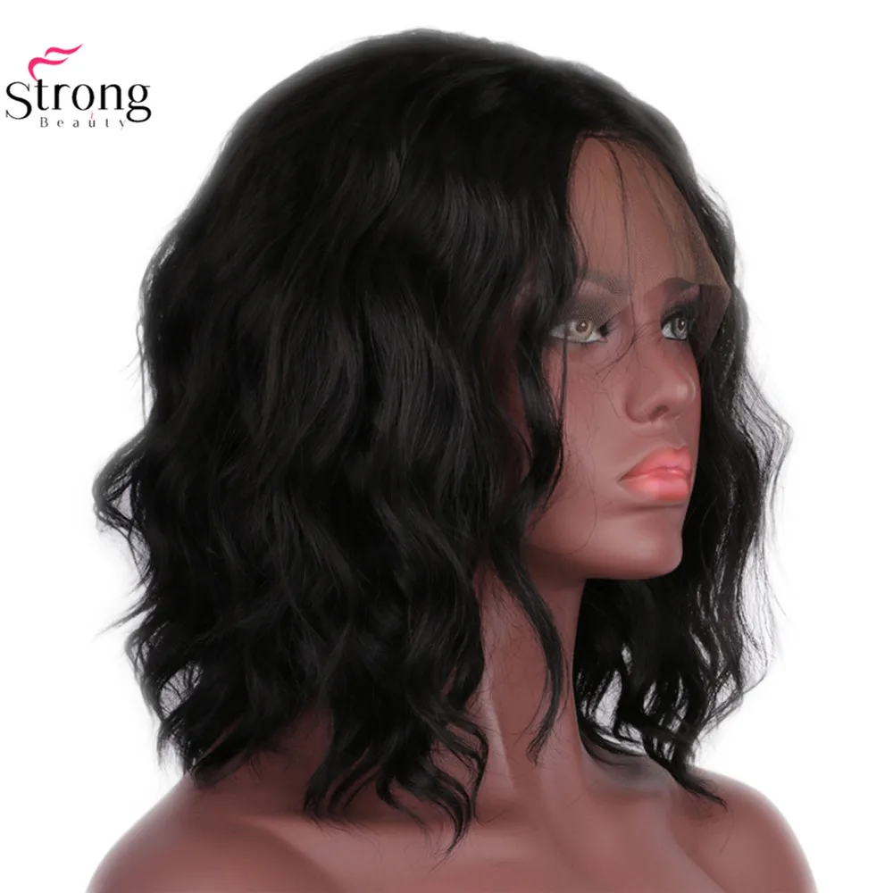 StrongBeauty 14" Synthetic Lace Front Wig For Women Short Wavy Hair Bob Black Wigs Baby Hair