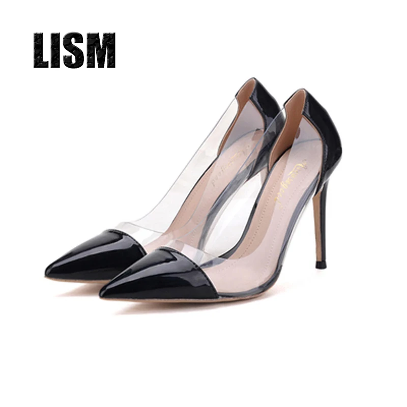 

2018 fashion women shoes pump patent leather pointed high heels TPU shoes sexy plus size pumps high heels