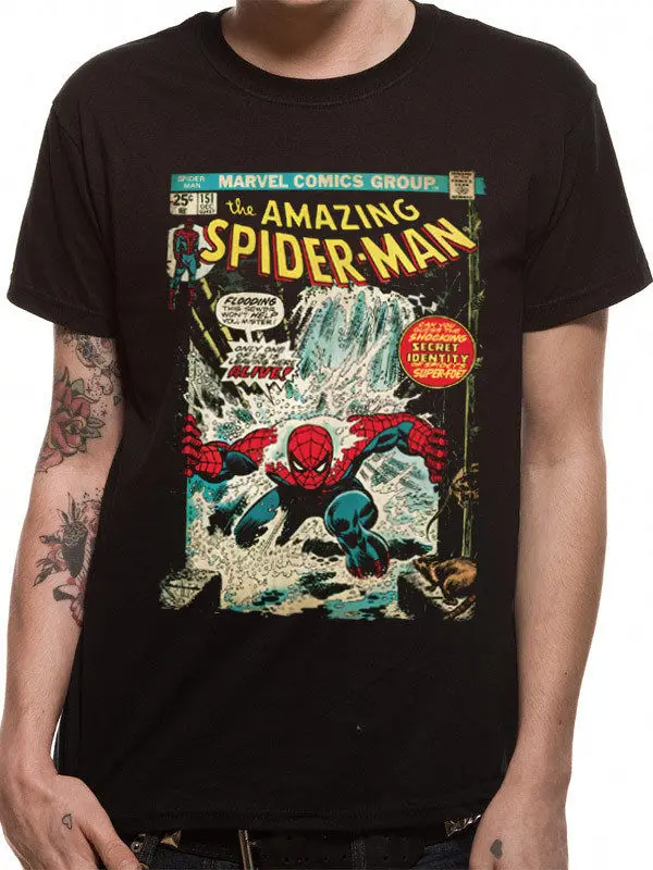 

Amazing Spiderman Comic Poster Official Marvel Black Mens T-shirt Brand Cotton Men Clothing Male Slim Fit T Shirt