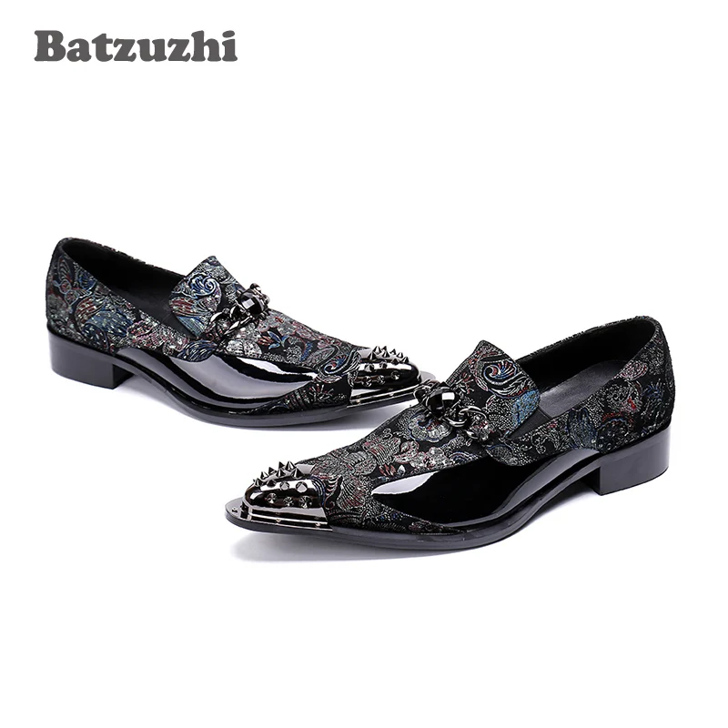 Batzuzhi/брендовая роскошная мужская обувь с острым металлическим наконечником; модная мужская кожаная обувь; черная деловая обувь из натуральной кожи; Мужская официальная обувь; 46