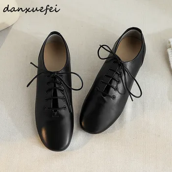 

3 Color women's genuine leather lace-up flats oxfords brand designer leisure soft comfortable ballerinas moccasins shoes women