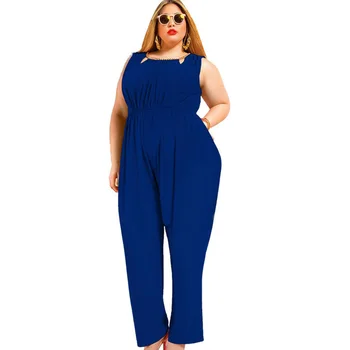 

3xl 4xl 5xl plus size women wide leg jumpsuit 2020 summer sleeveless long pant sexy club party fashion overalls black white blue