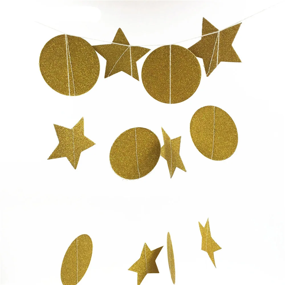 2 м сверкающими Звездная гирлянда овсянка Свадебный Блестящий бумага Гарланд круглые и звезды подвесной флажок День рождения Baby Shower Decora