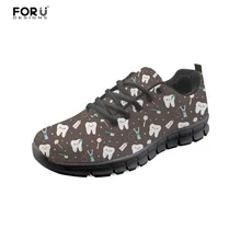 FORUDESIGNS/черные женские туфли на плоской подошве; легкая Повседневная сетчатая обувь со шнуровкой для женщин; удобная женская обувь на плоской подошве с милым принтом для дантиста