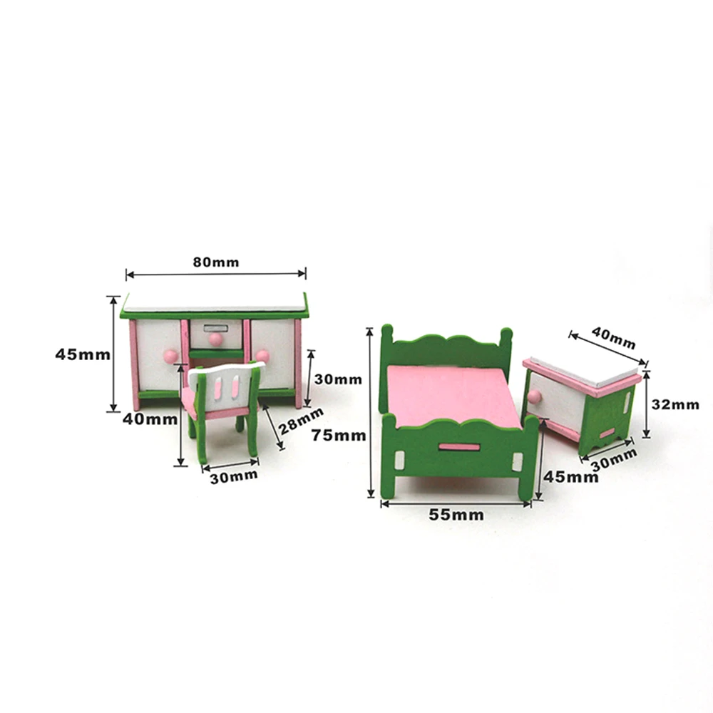 1/12 кукольный домик миниатюрная мебель деревянная спальня вид мебель игрушки стол кровать стул набор для кукольного дома Декор Аксессуары