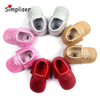 

Bling Tassel Newborn Baby Crib Shoes Slip-on Soft Sole First Walkers 0-18M Infant Toddler Shoes Pink Red Dress Shoes Infantil