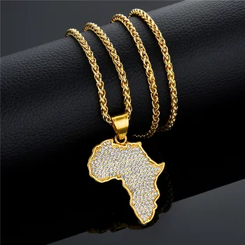 

Africa Map Pendant Necklace Bling Jewelry for men Women Ethiopian Jewelry Wholesale African Maps Hiphop Item stainless steel