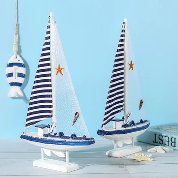 

Mediterranean Seashell Sailboat Figurines Miniatures Creative Wooden Decoration Crafts Gifts Home Decoration Accessories Modern