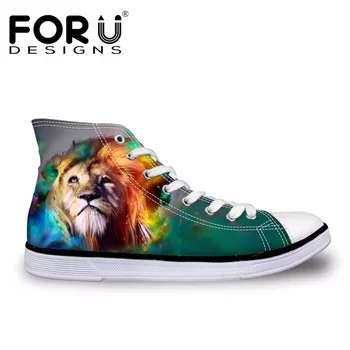 

FORUDESIGNS Men's High Top Casual Canvas Shoes Men Cool Animal Lion Printed Vulcanized Shoes for Teenage Boys Flats Shoes Man