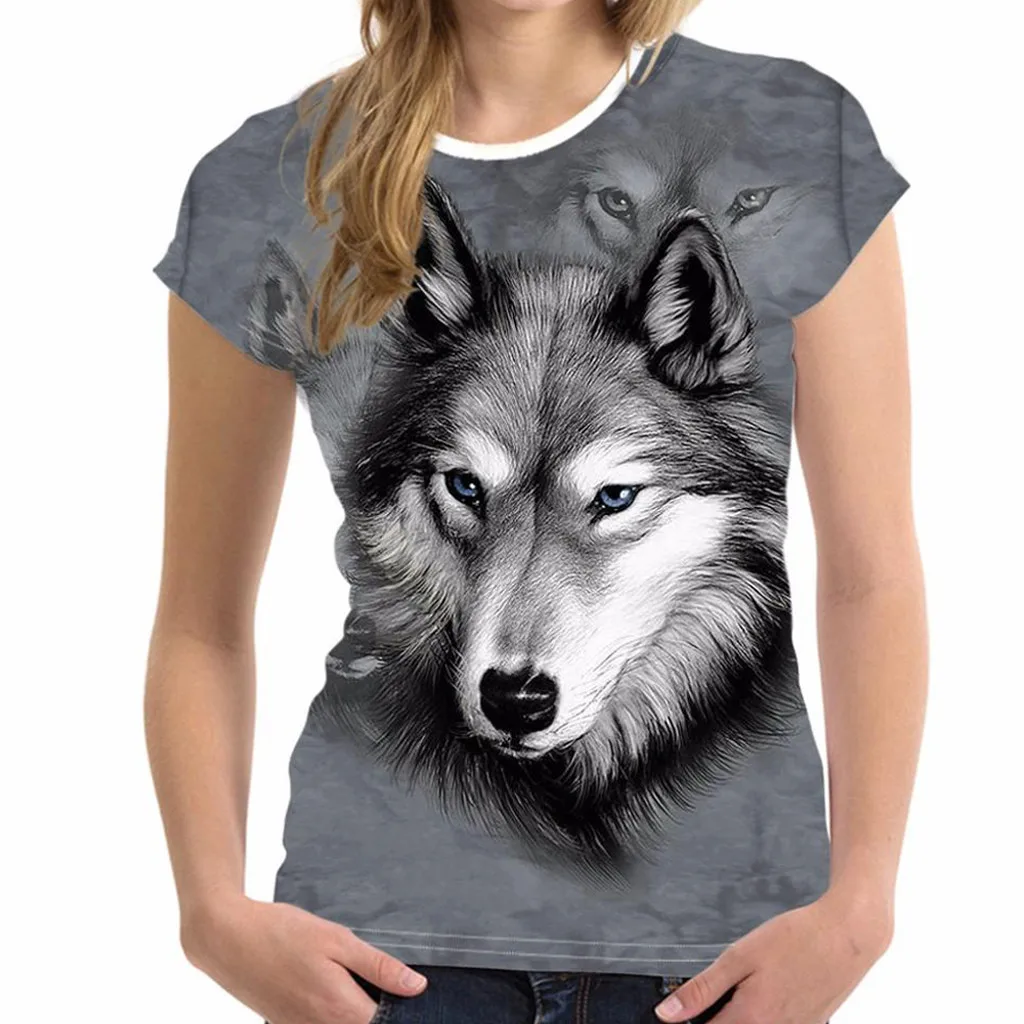 

Summer Women's T-Shirt Tops Long Sleeve Wolf 3D Print Animal Basic tshirt Clothes Bayan Gomlek Unisex Tee Shirt Funny 2019