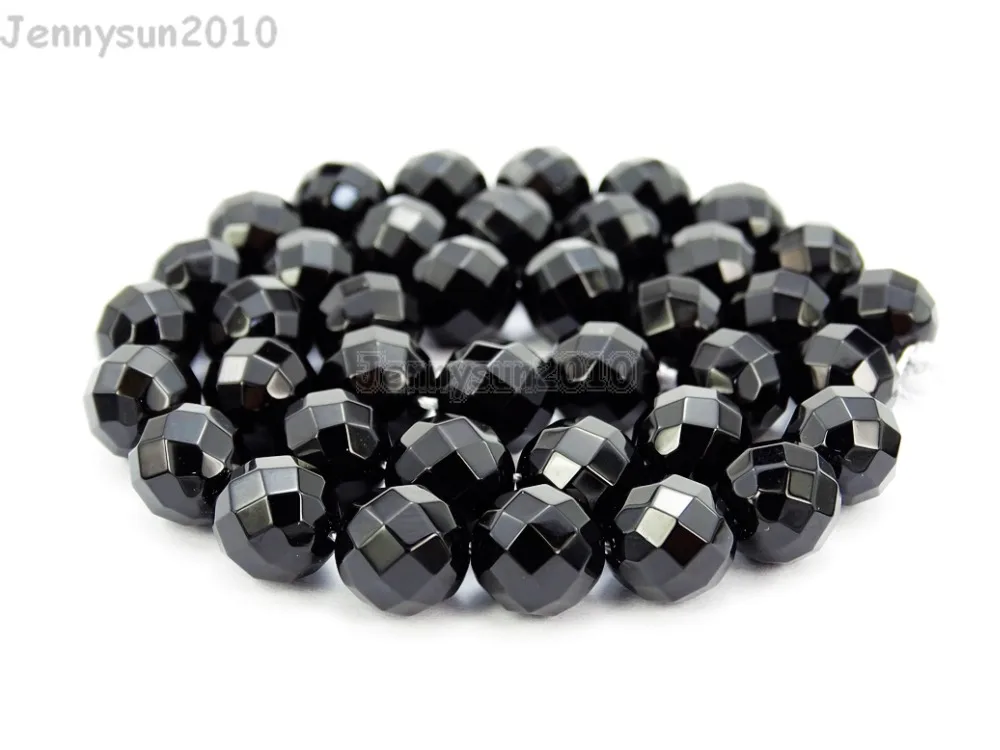 

Natural Black Onyx Gems Stones 10mm Faceted Round Spacer Loose Beads 15'' Strand for Jewelry Making Crafts 5 Strands/Pack