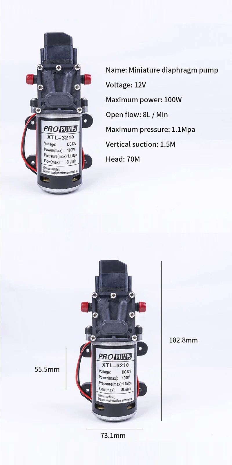 DC 12 V 100 W 130PSI 8L/мин воды высокого Давление мембранный Водяной насос с автоматическим регулированием насос с автоматическим переключателем для садовая тележка Camper