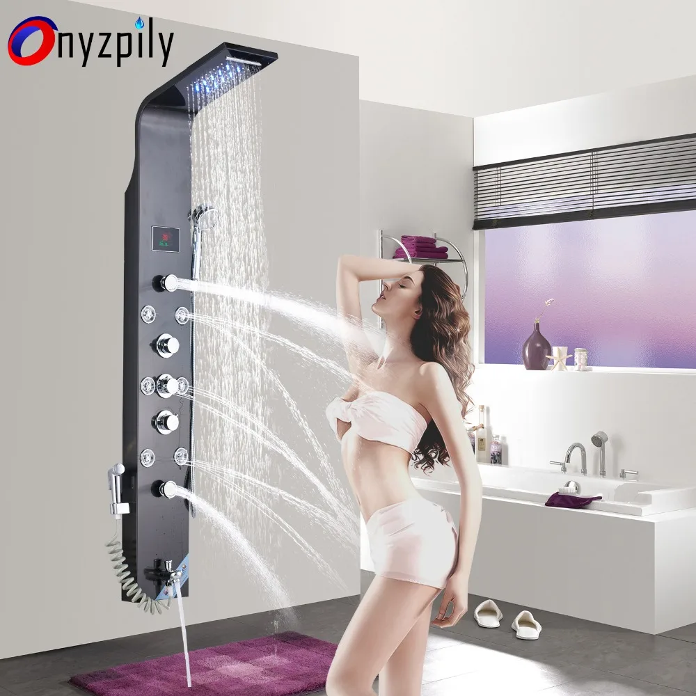 

LED 6 FunctionsWaterfall Shower Panel Wall Mounted Bathroom Shower Faucet Shower Panel Column With Hand Sprayer