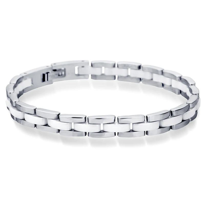 Белый керамический браслет NIBA, 20 см, браслет из нержавеющей стали, цепочка, браслет для женщин и мужчин, ювелирные изделия - Окраска металла: SILVER