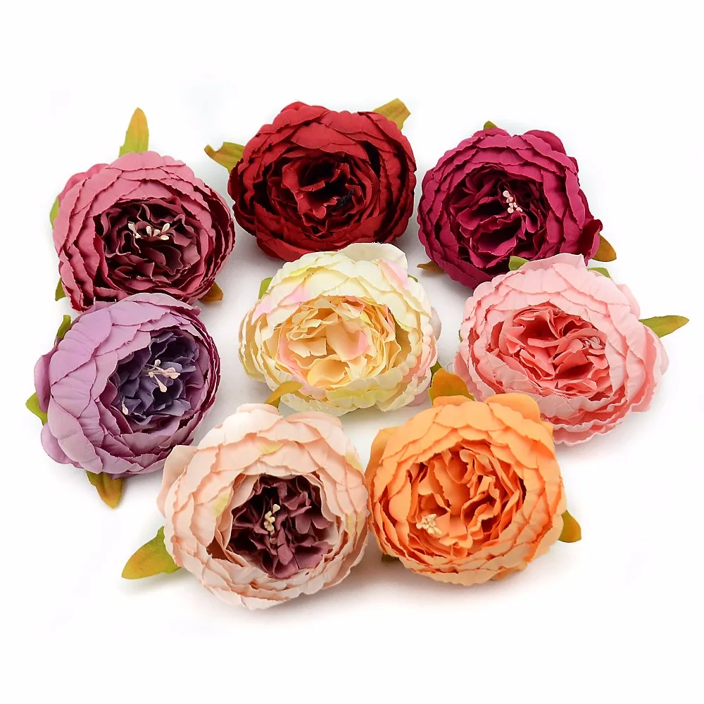 

20pcs 9CM Large Silk Artificial Peony Flower Heads For Wedding Home Decoration Diy Handmade Scrapbook Fake Flowers Real Touch