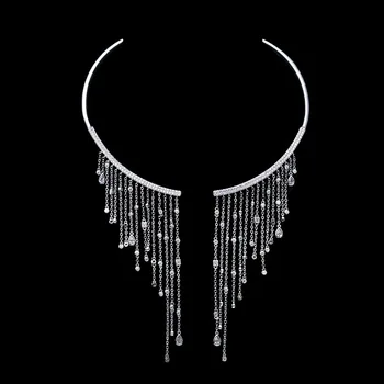 

GODKI Fashion AAA Cubic Zircon Trendy Long Tassel Wedding Choker Necklace