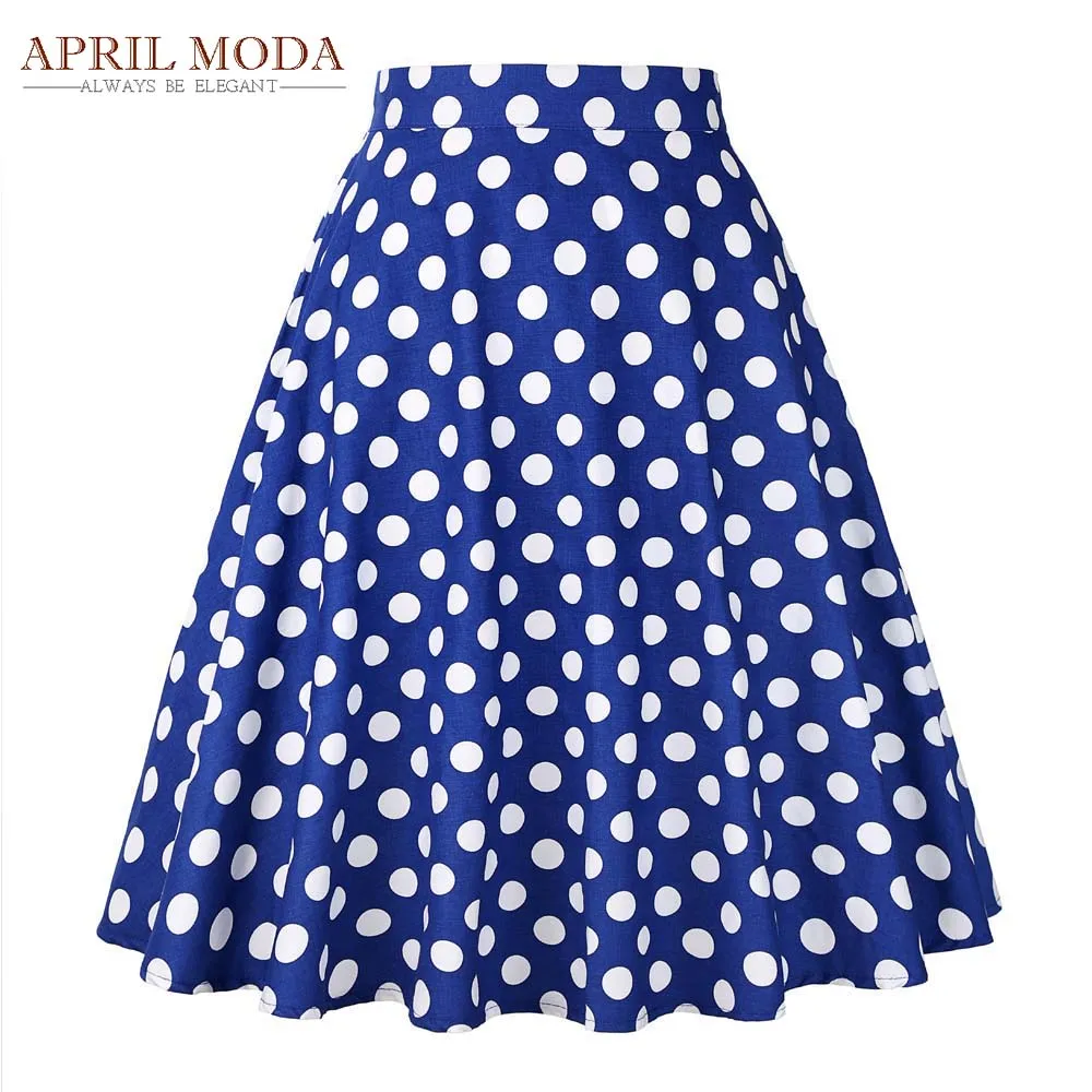 High Waist Cotton Polka Dots Printed Summer Runway Skirt 2018 Women Faldas Pleated Midi Audrey Hepburn Vestidos Big Swing Skirts Skirts