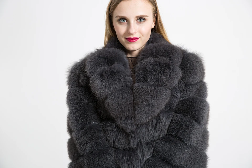 Tatyana Furclub, натуральное меховое пальто, Новое поступление, зимняя Съемная куртка, натуральный голубой Лисий мех, пальто, Толстая теплая коричневая меховая длинная куртка