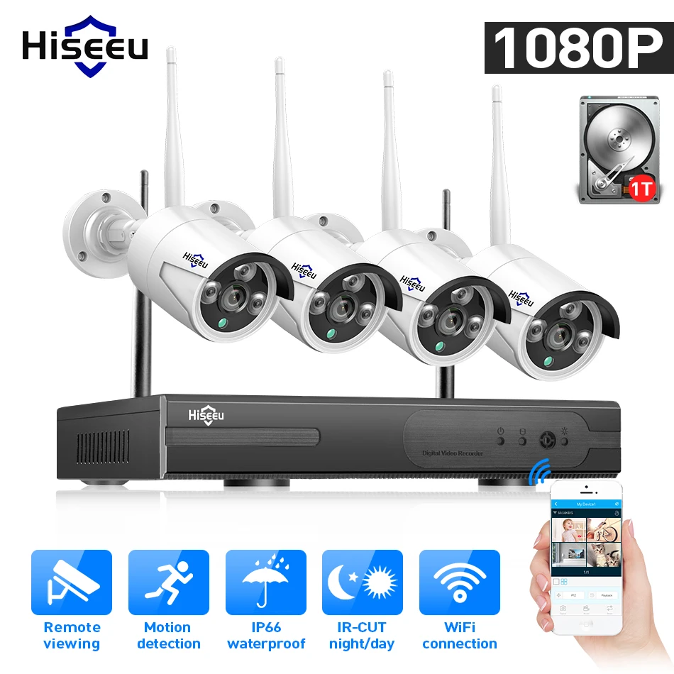 Hieeu 1080P Беспроводная CCTV камера система HDD 2MP 4CH NVR IP наружная безопасности комплект