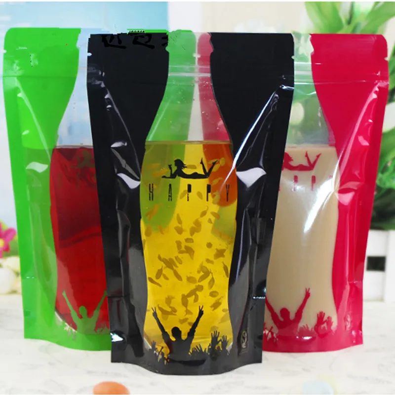 Colorful Beverage bags Transparent Self styled Liquid Zipper packaging