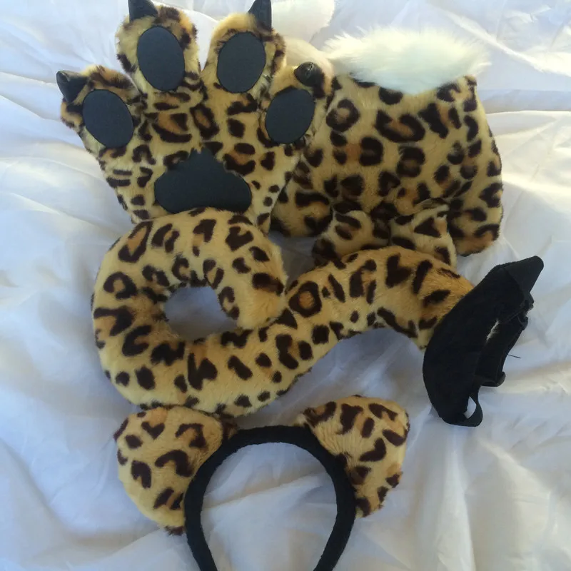 

1pc cartoon leopard gloves tail headband plush toy stage performance cosplay creative stuffed toy girl boy children funny gift