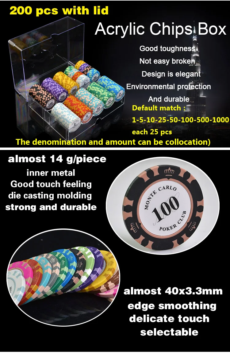 Conjunto de chips de poker 100 200