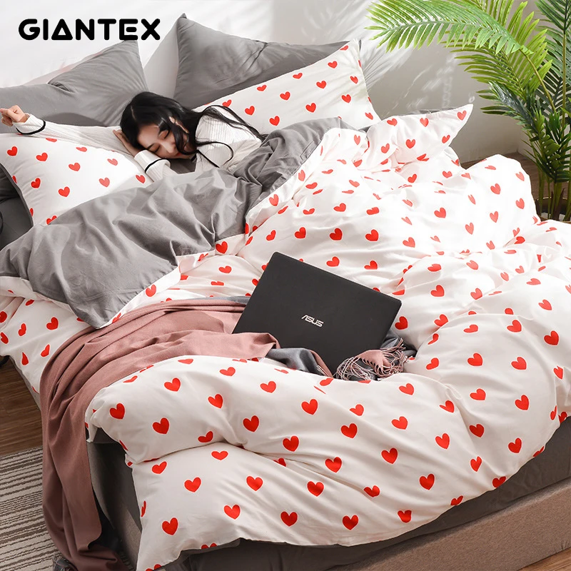 

GIANTEX 4 Pcs Cotton Print Bedding Set Pillowcase Sheet Duvet Cover Set Queen Size Home Textile U2128