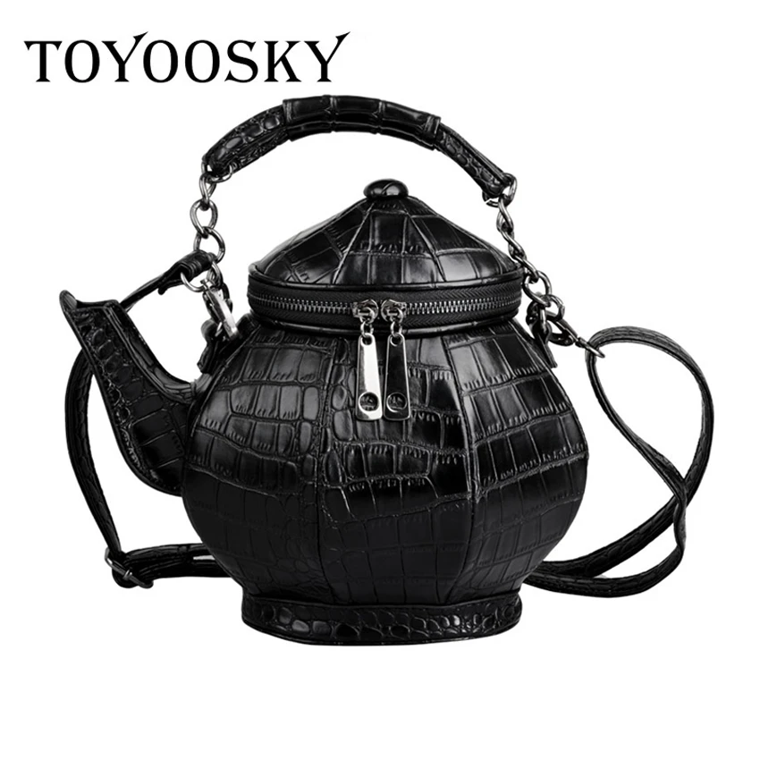 

TOYOOSKY2017 new fashion funny teapot shaped handbag women's stone pattern leather single shoulder bag gothic personalized party